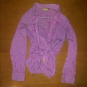 Vera Wang Princess (Size 7) Red and White Cropped Bow Tie Button Up Top